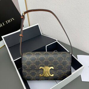 CELINE SHOULDER BAG CLAUDE IN TRIOMPHE CANVAS AND CALFSKIN